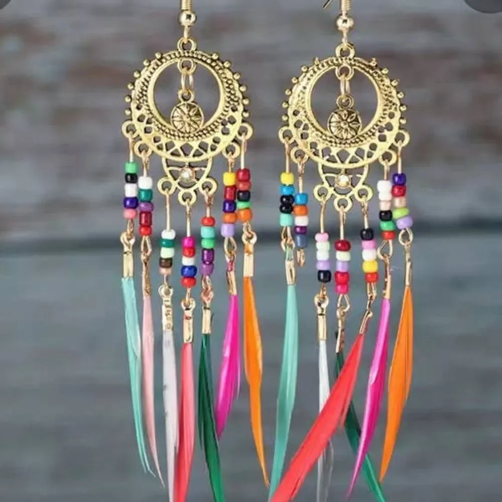 Boho Long Beads Tassel Dangle Drop Earrings Colorful Multicolored